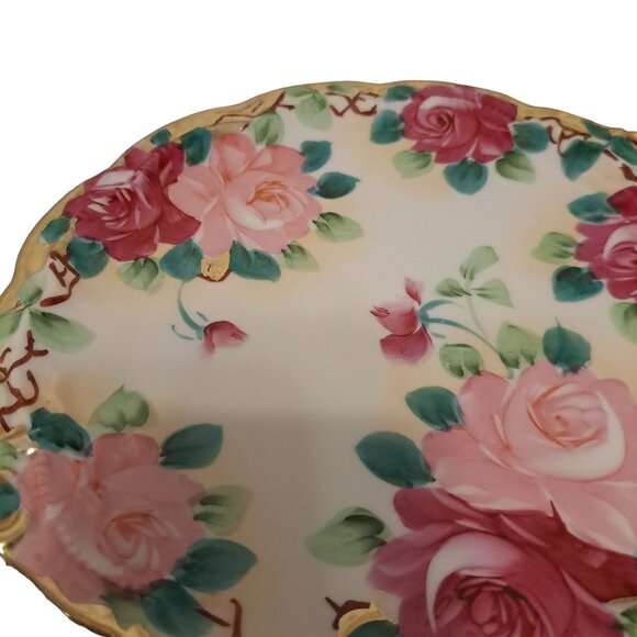 Vintage Hand Painted Porcelain Floral Roses 9.5" Luncheon Salad Dinner Plate - Picture 4 of 12